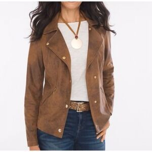 CHICO'S Women's‎ Faux Suede Travelers Motorcycle Brown Jacket Sz 1 US 12